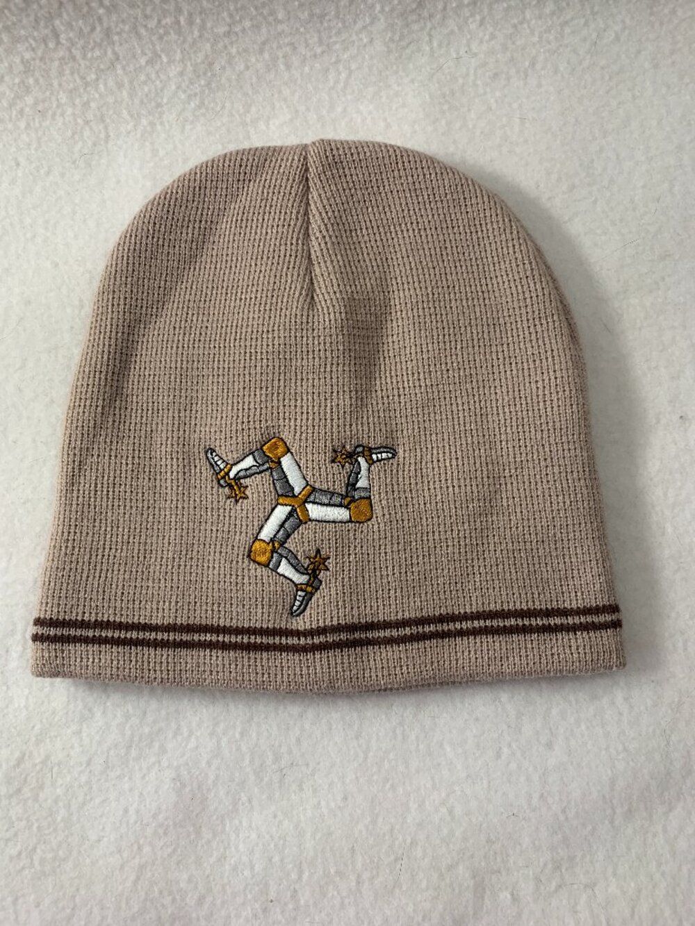 Isle of Man Knit Beanie Hat Three Legs of Man Manx Unisex